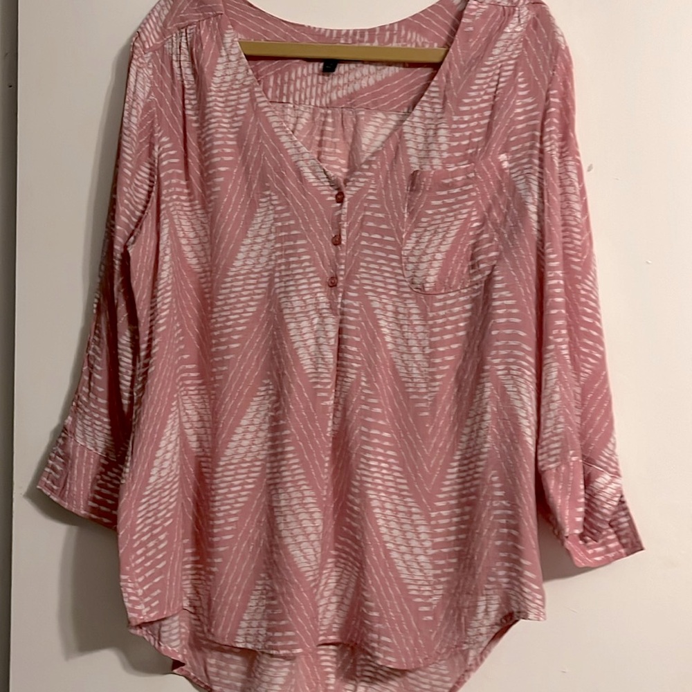 Fred David white/Pink print sheer blouse size XL